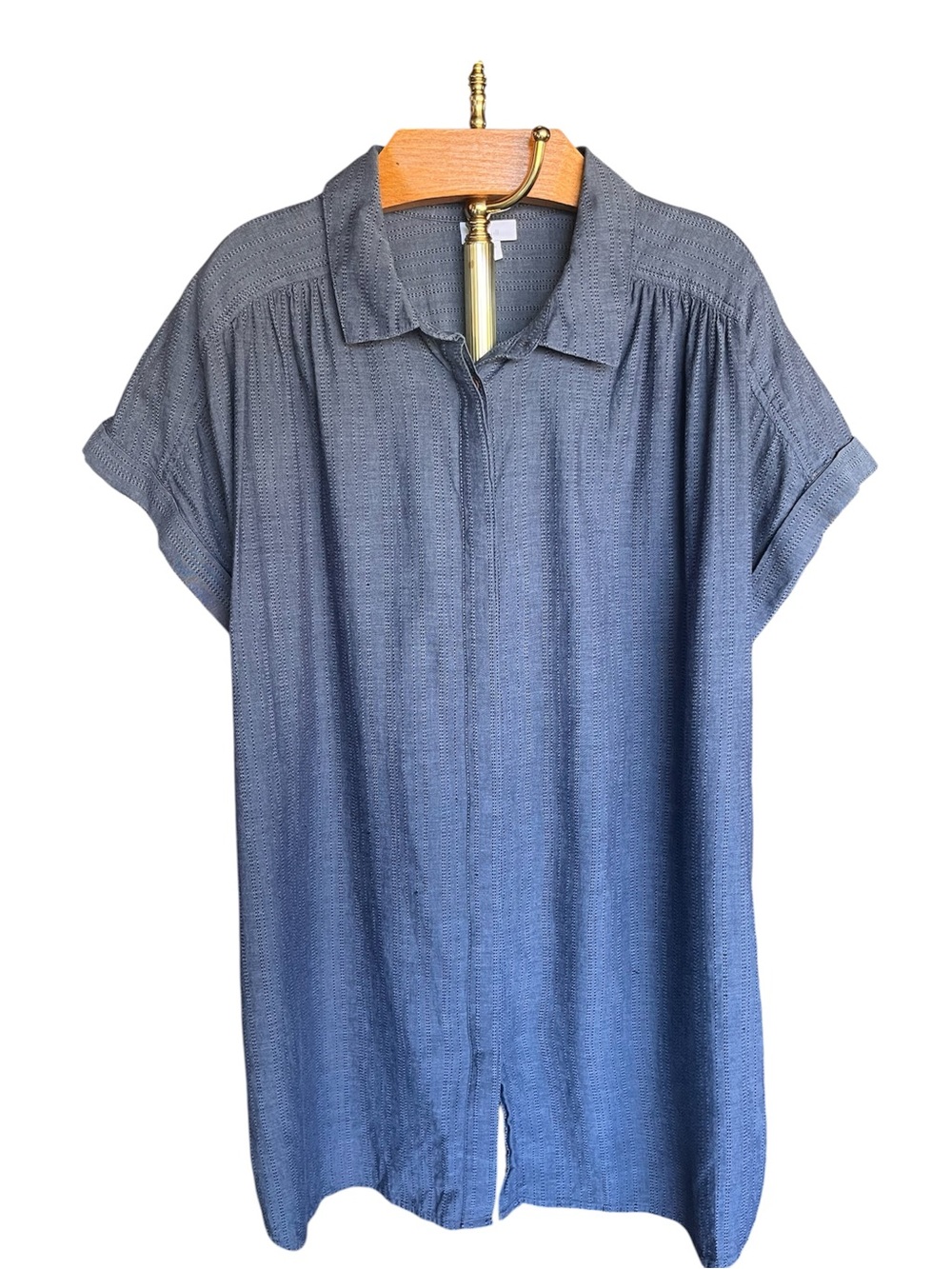 J. Jill PureJill Short-Sleeve Button Front Polo Shirt Dress - Blue Chambray 2X
